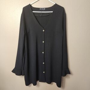 Pretty Little Thing Black Buttonfront Vneck Bell Sleeve Dress-Size 12 (NWOT)
